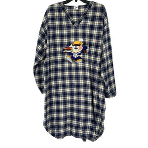 Vintage Warner Bros Tazmanian Devil Taz Flannel Nightgown Blue Plaid Siz…